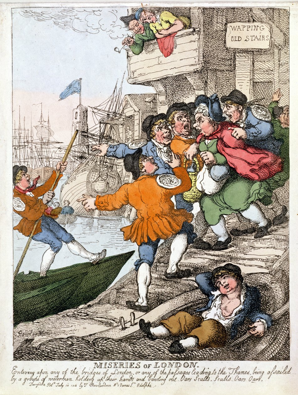 Ellende van Londen - de Theems bij Wapping door Thomas Rowlandson