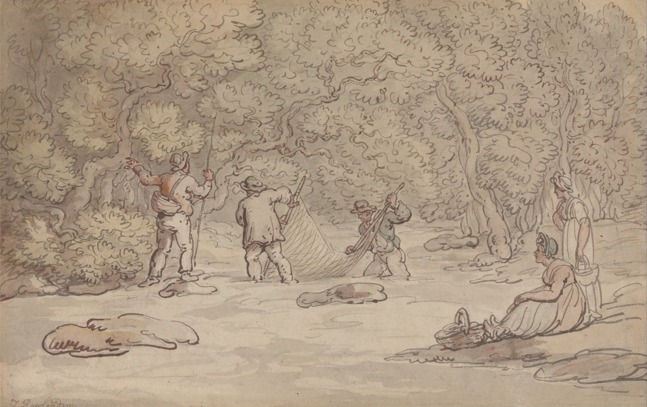Een zalmpoel netten door Thomas Rowlandson