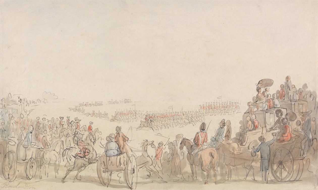 Beoordeling van lichte paardenvrijwilligers op Wimbledon Common door Thomas Rowlandson