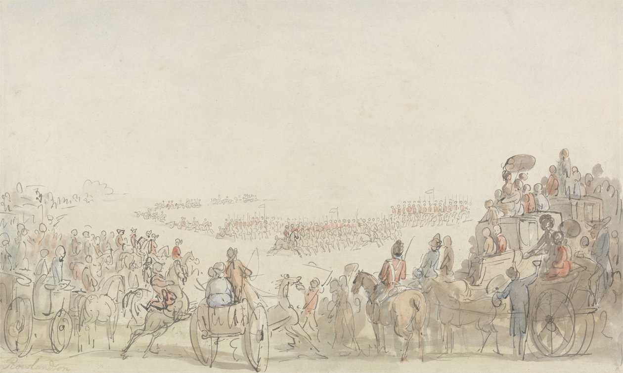 Review van de Light Horse Volunteers op Wimbledon Common, 1798 door Thomas Rowlandson