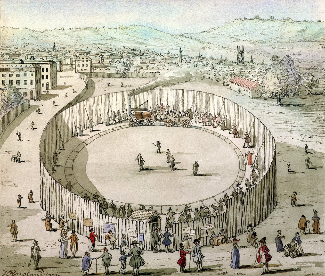 Richard Trevithicks Spoorweg, Euston Square in 1809 door Thomas Rowlandson