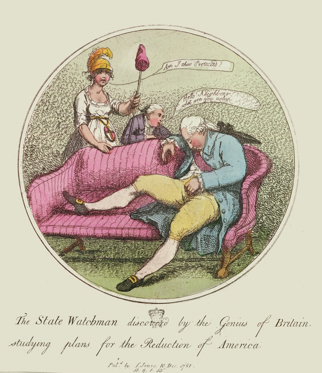 De staatswachter ontdekt door het genie van Groot-Brittannië, studerend op plannen voor de reductie van Amerika, 1781 door Thomas Rowlandson
