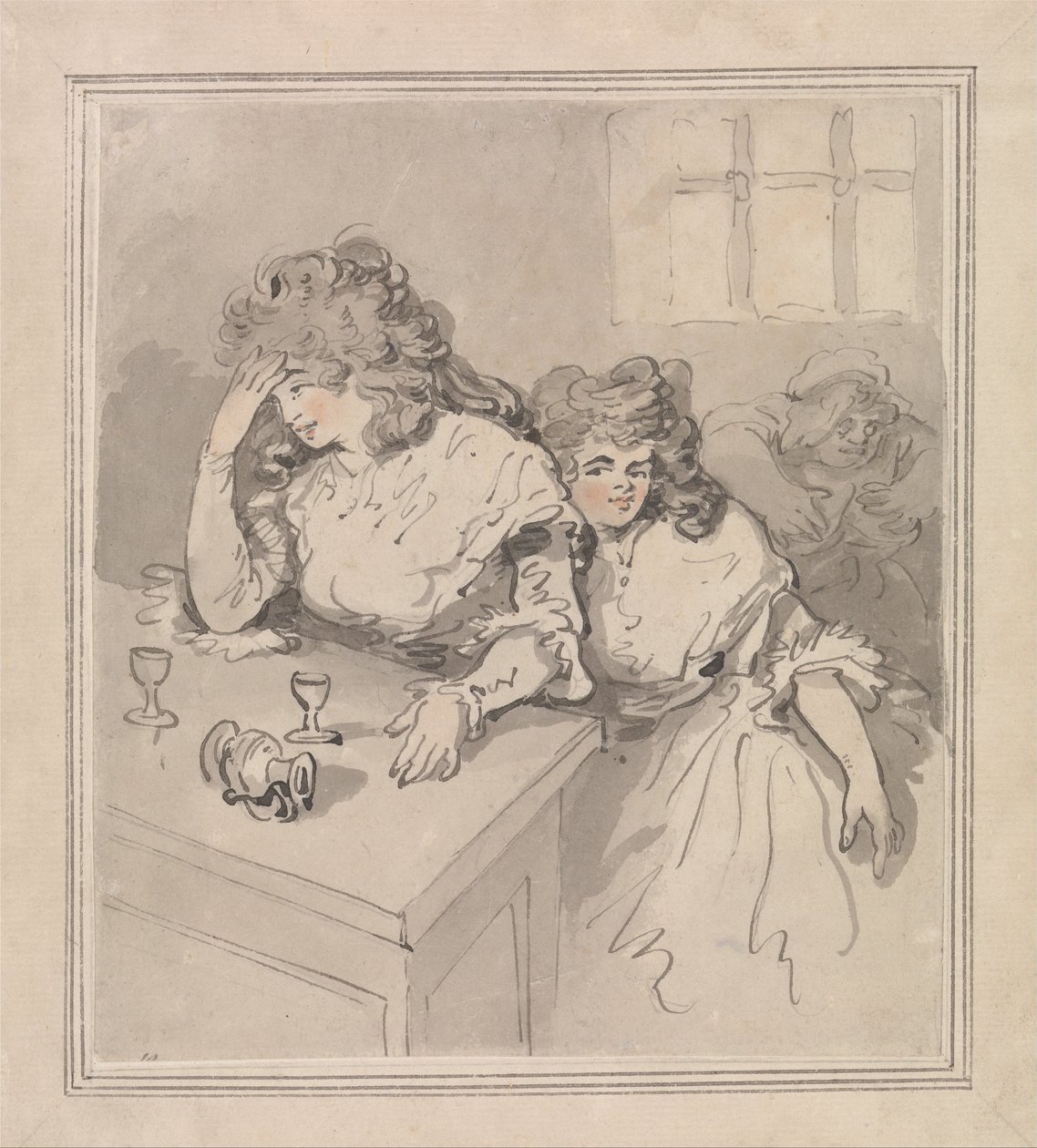 Twee meisjes aan het drinken door Thomas Rowlandson
