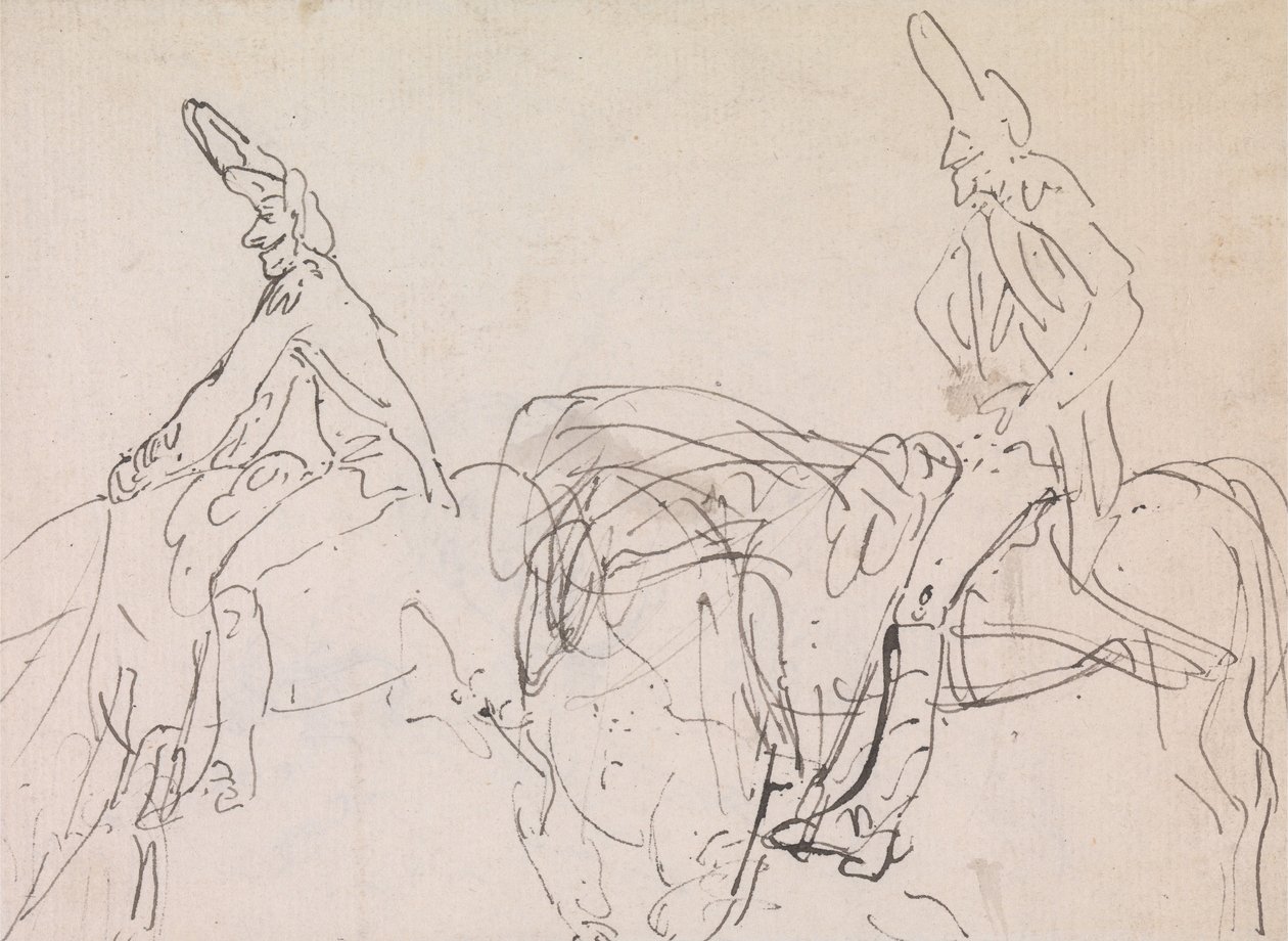 Twee studies van een Franse cavalerist door Thomas Rowlandson