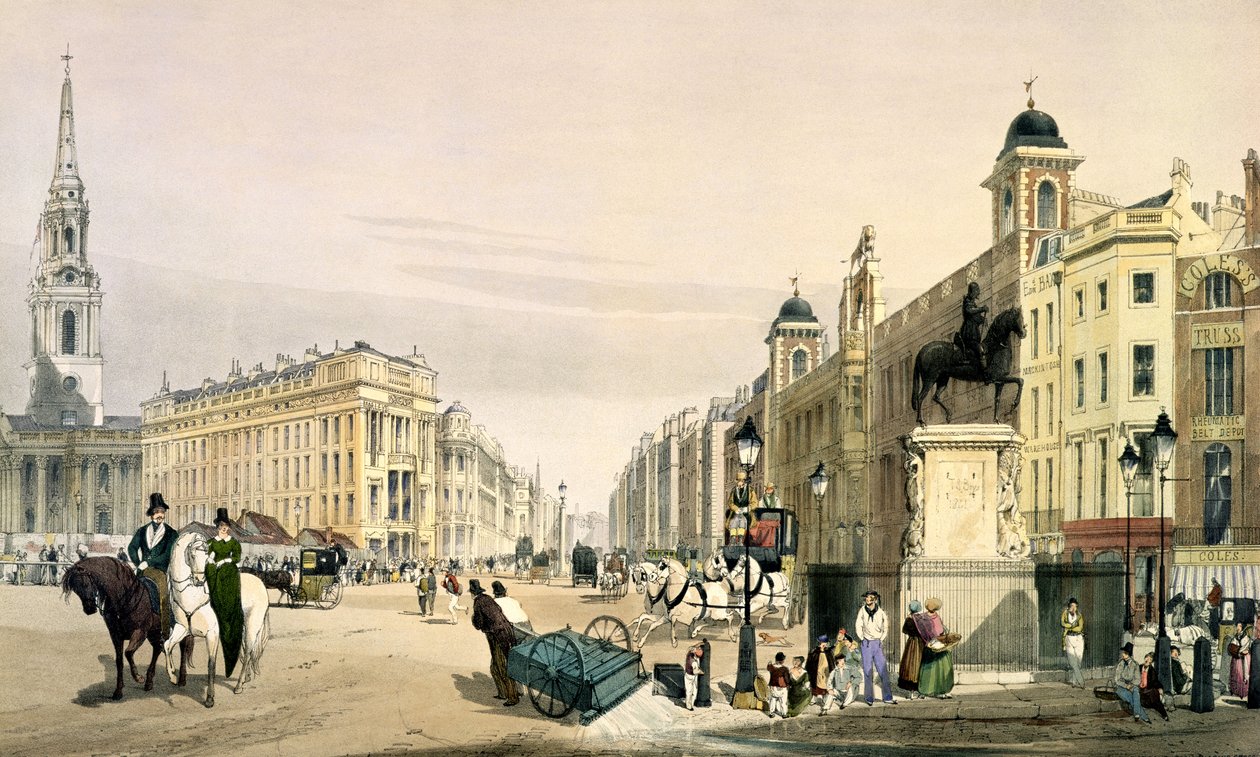 Uitzicht vanaf Charing Cross richting de Strand, 1842 door Thomas Shotter Boys