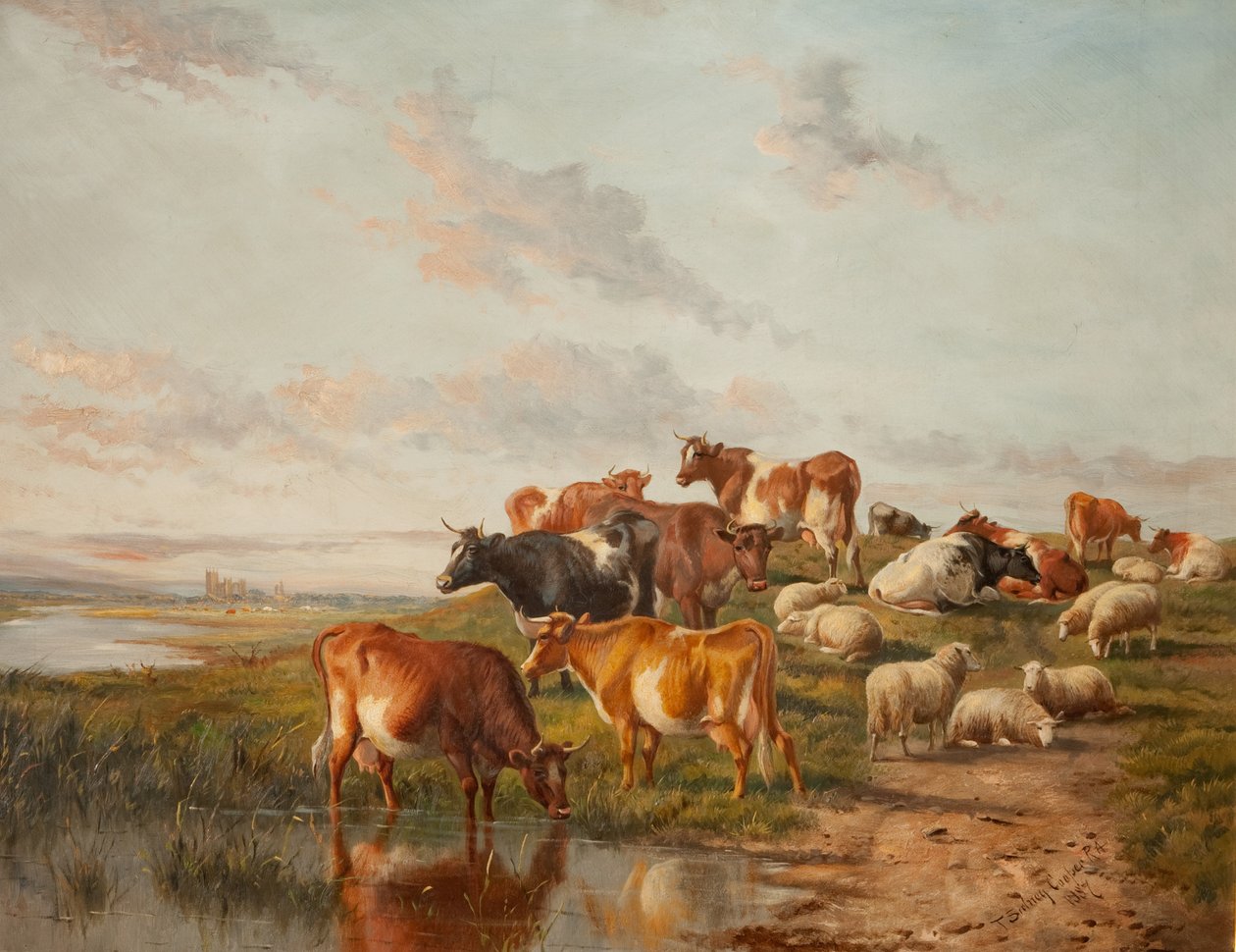 De drinkplaats, 1887 door Thomas Sidney Cooper