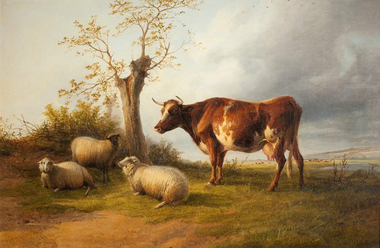 Uitzicht in Stour Valley met koe door Thomas Sidney Cooper