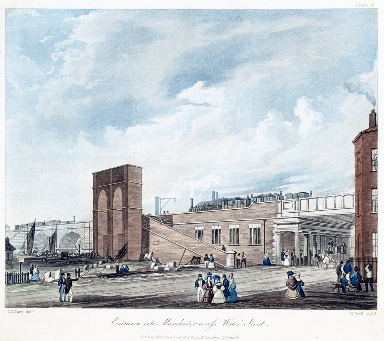 Toegang tot Manchester via Water Street, gegraveerd door Henry Pyall, gepubliceerd door Ackermann & Co., 1831 door Thomas Talbot after Bury