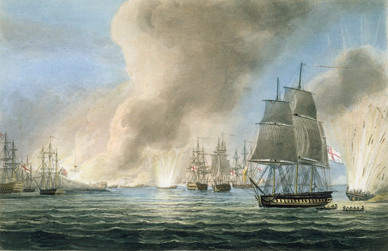 Vernietiging van de Turkse vloot, 19 februari 1807, gegraveerd door T. Sutherland voor 