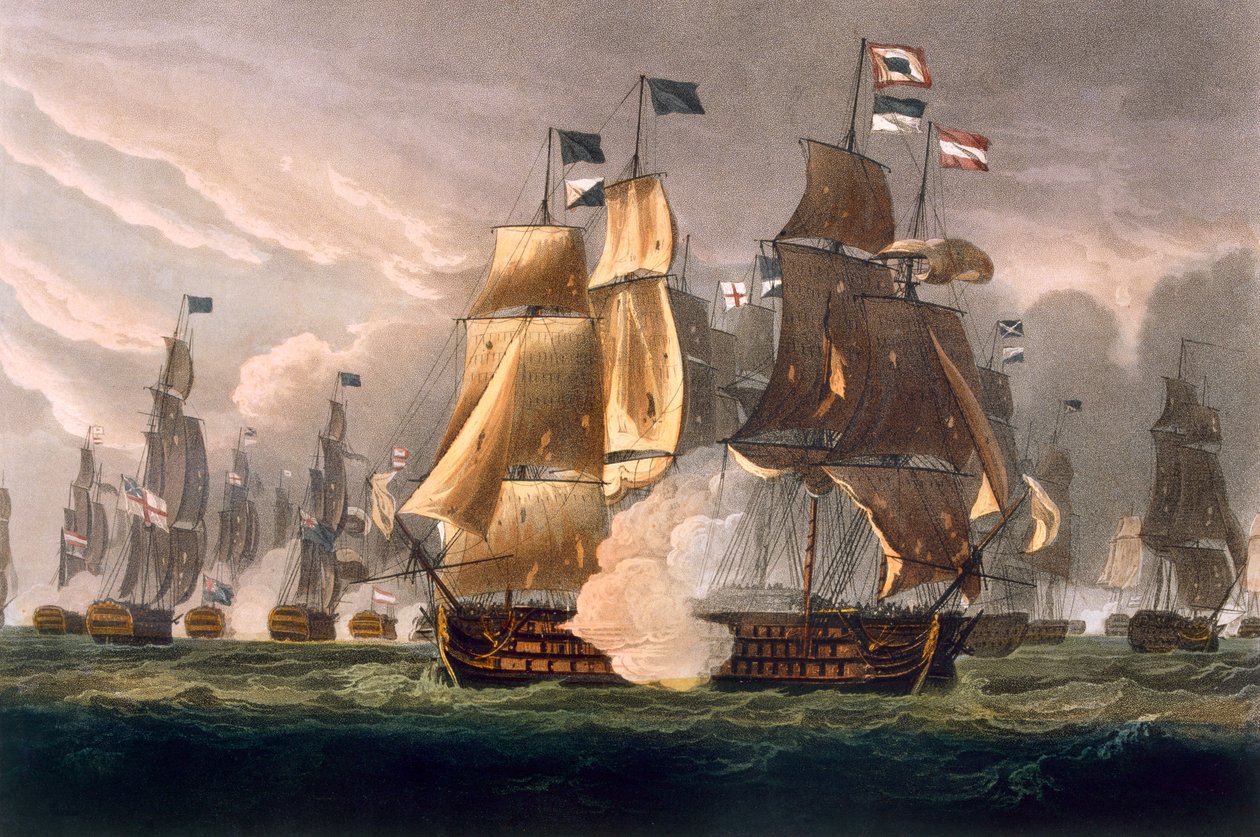 De Slag bij Kaap St. Vincent, 14 februari 1797, gegraveerd door J. Baily voor J. Jenkins