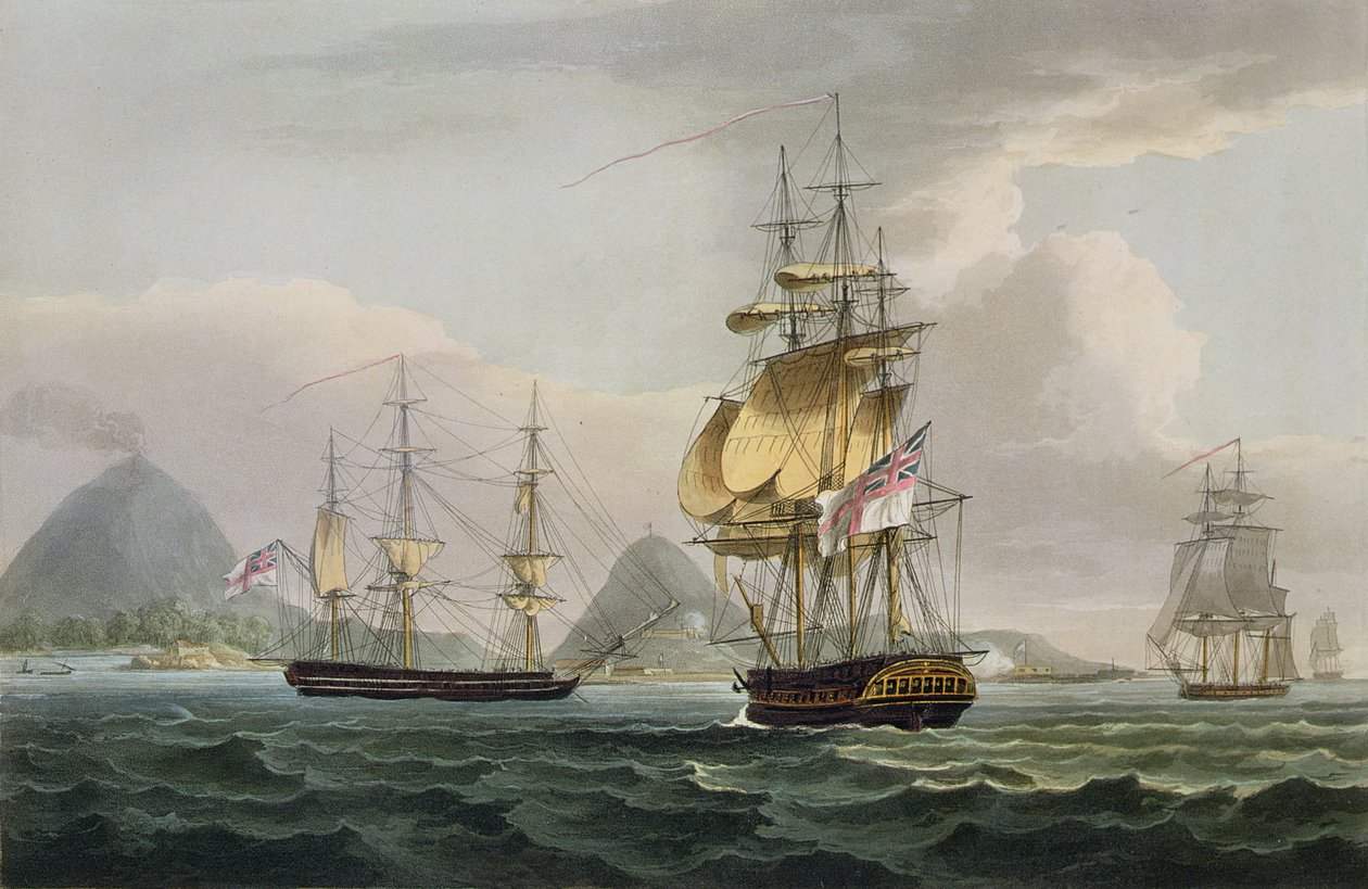 De Verovering van het Eiland Banda, 9 augustus 1810, gegraveerd door Thomas Sutherland voor J. Jenkins