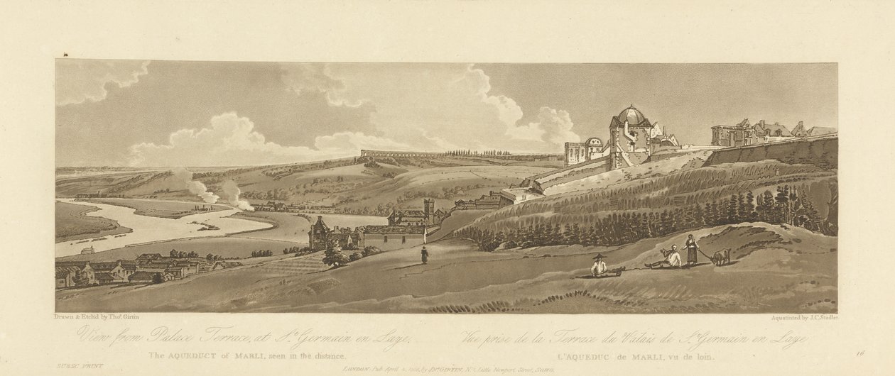 Uitzicht op het Marly-aquaduct vanaf het Paleisterras in St. Germain en Laye, gegraveerd door Joseph Constantine Stadler, 1803 door Thomas after Girtin