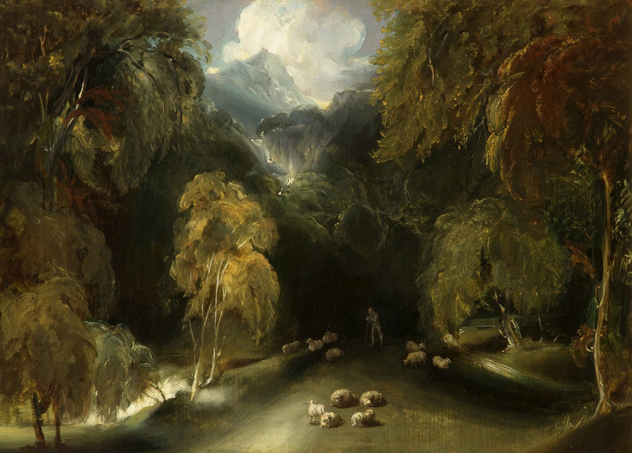 Een uitzicht op Dovedale, richting Thorpe Cloud door Thomas attr. to Lawrence