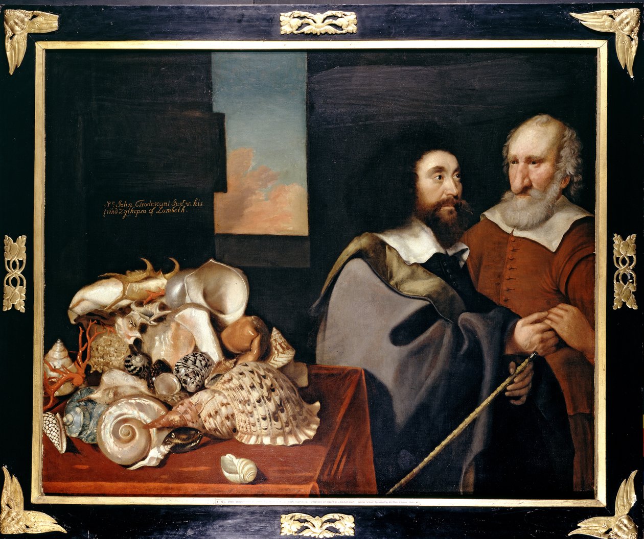 John Tradescant de Jongere met Roger Friend en een verzameling exotische schelpen, 1645 door Thomas de Critz