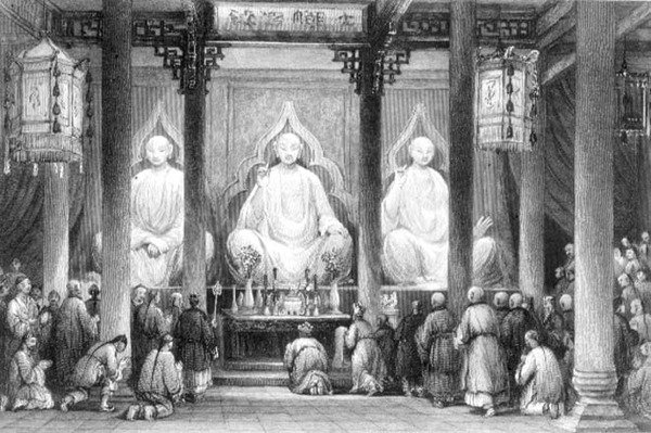 Grote Tempel in Hunan, Canton, gegraveerd door A. Willmore door Thomas (after) Allom