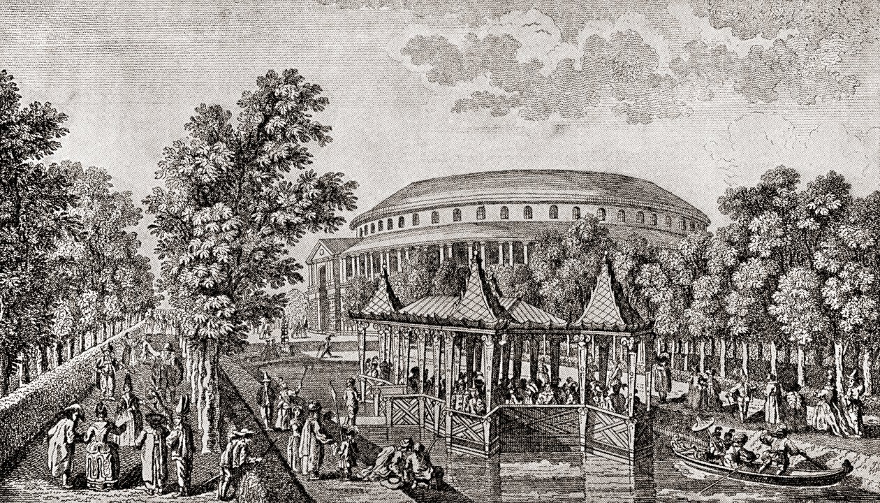 Ranelagh Gardens, Chelsea, Londen, Engeland. De buitenkant van de Rotunda in Ranelagh Gardens, het 
