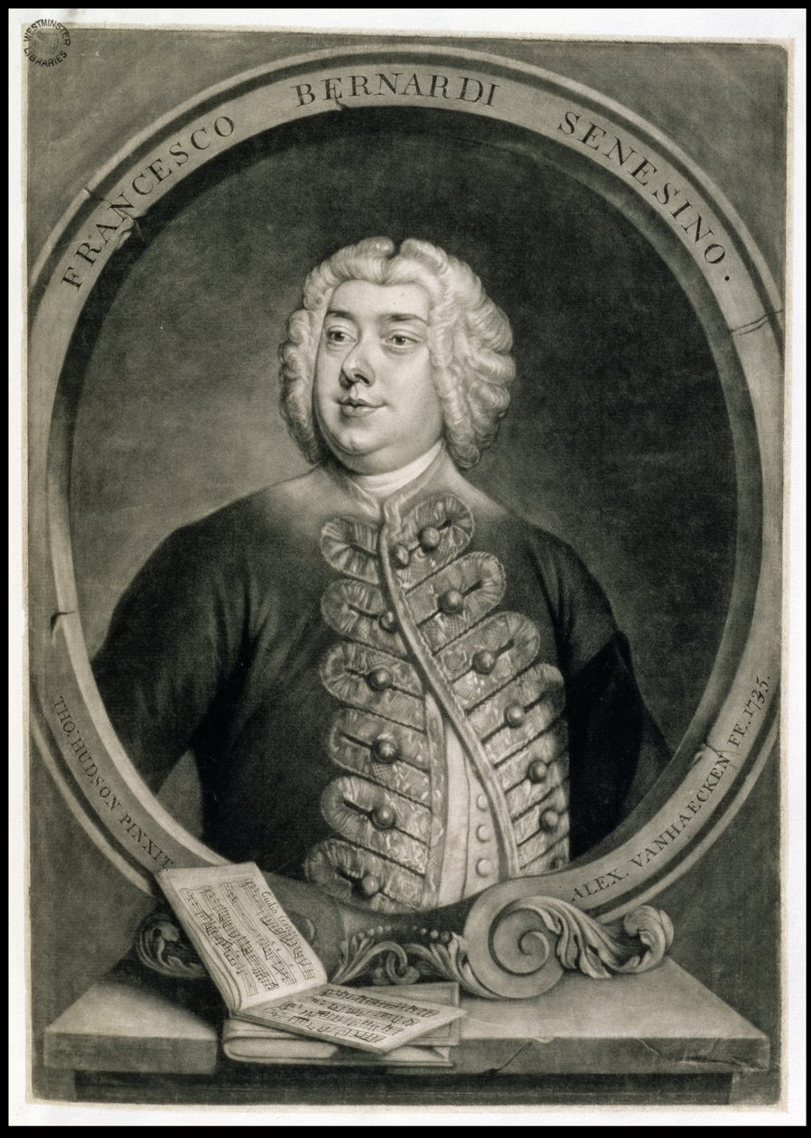 Francesco Bernardi Senesino, gegraveerd door Alexander van Haecken (1701-58) door Thomas (after) Hudson