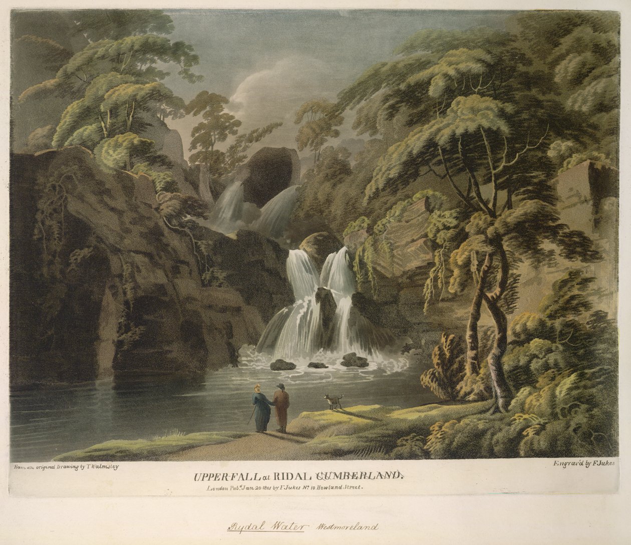 Bovenste waterval bij Ridal, Cumberland, gegraveerd door F. Jukes door Thomas (after) Walmsley