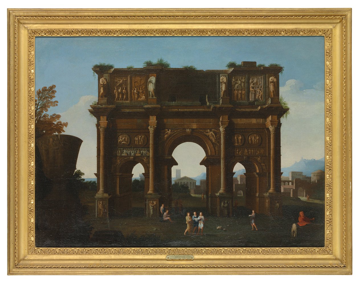 Een architectonische capriccio met de Boog van Constantijn door Thomas (circle of) Blanchet
