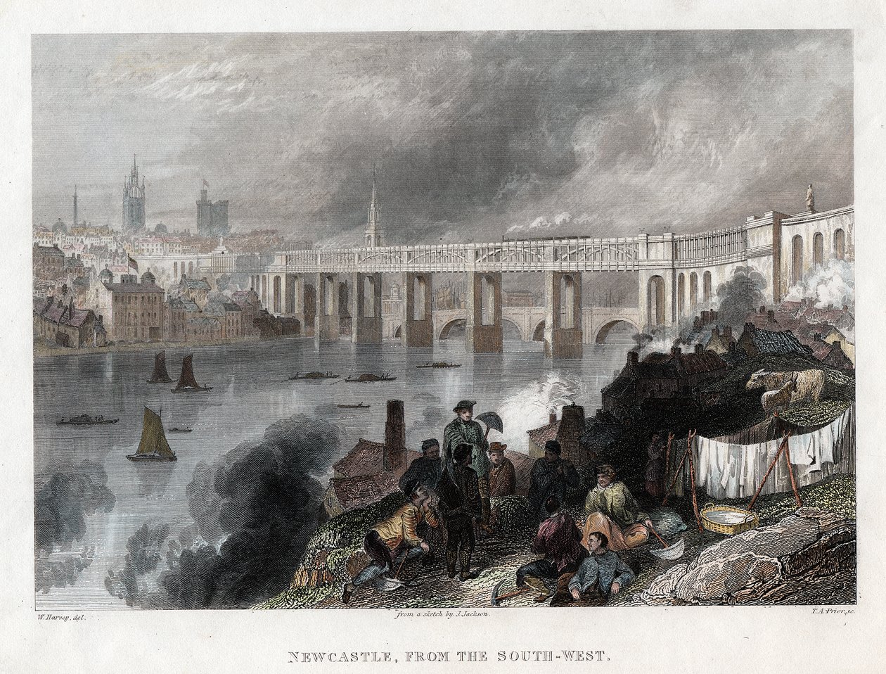 Hoge brug over de Tyne bij Newcastle, 1849 door Thomas Abiel Prior