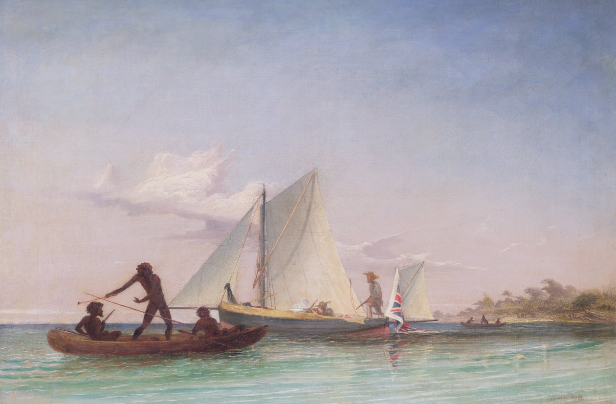 De Lange Boot van de Boodschapper aangevallen door Inboorlingen door Thomas Baines