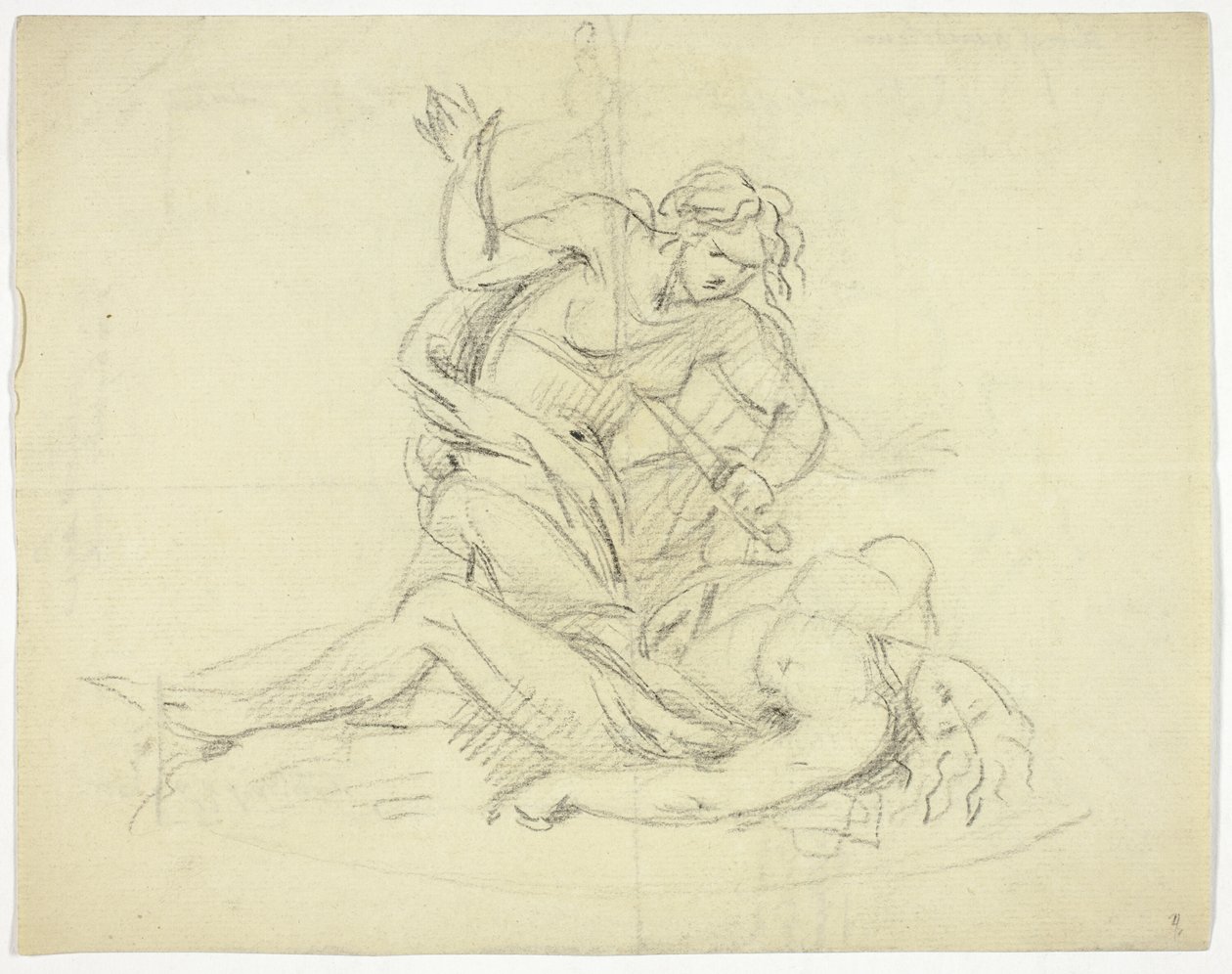 Pyramus en Thisbe (recto); Drie Mannelijke Figuren met Mausoleum Plattegrond (verso) door Thomas Banks