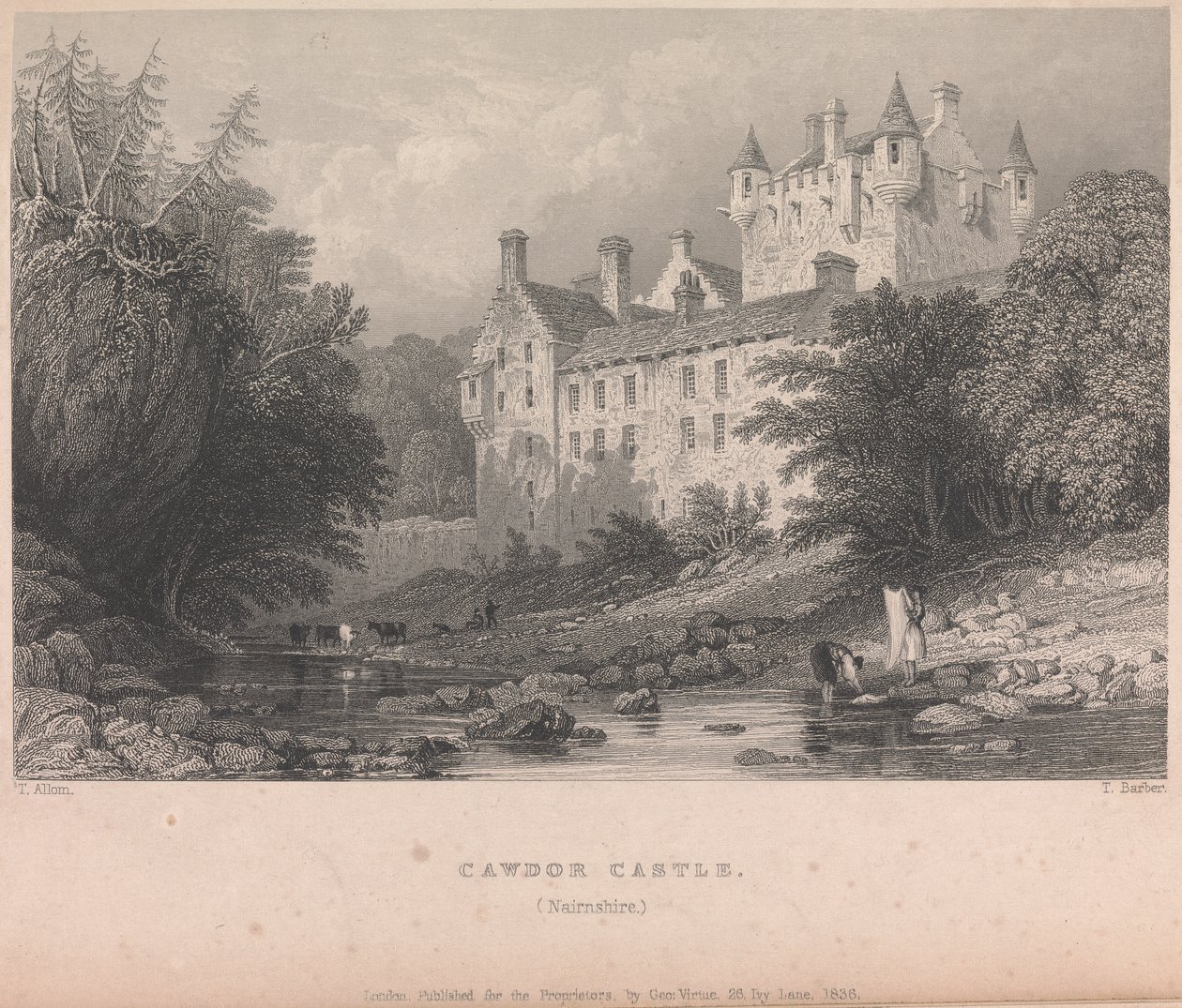 Cawdor Castle, Narnshire (uitgegeven door G. Virtue); pagina 59 (Volume Eén) door Thomas Barber