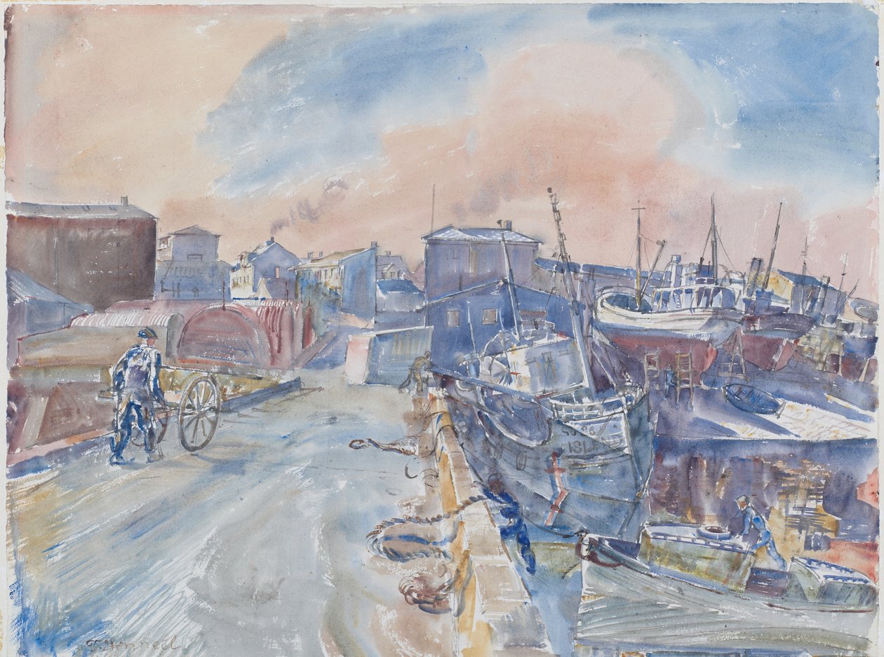Reykjavik vanaf de Hoofdkaai, Vriesochtend, IJsland, c.1930 door Thomas Barclay Hennell