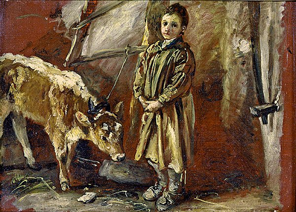 Jongen met een vastgebonden kalf door Thomas Barker