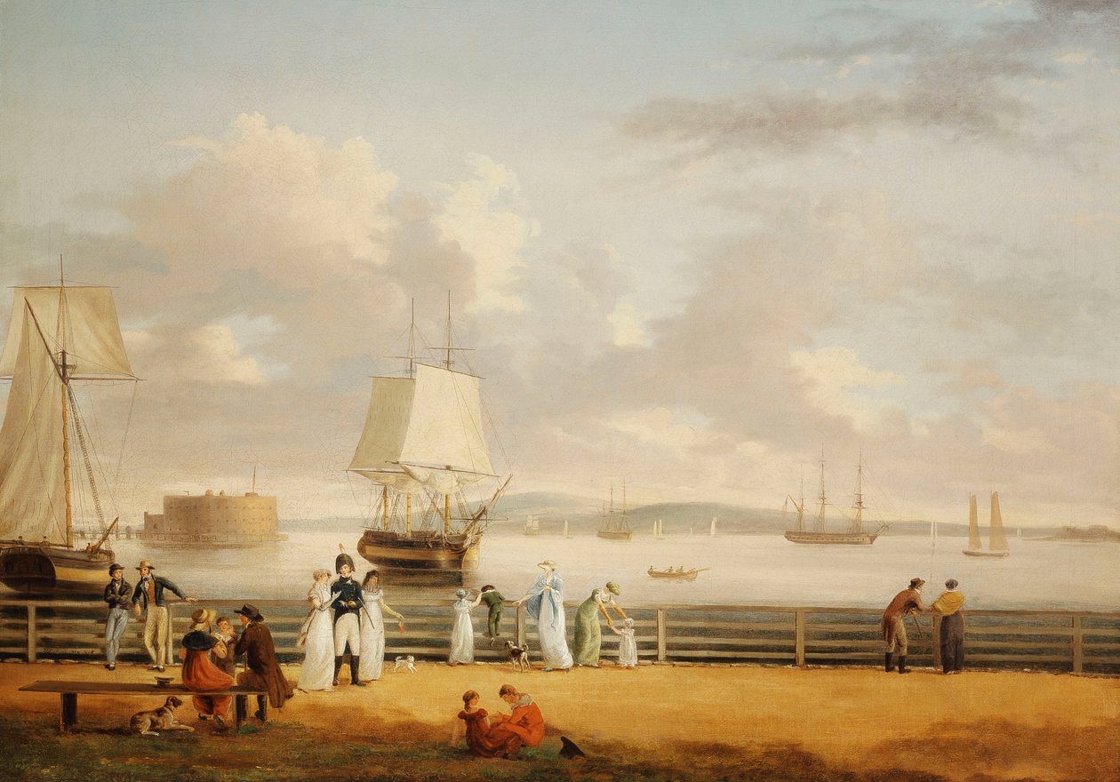 De batterij en haven, New York, ca. 1811-1812 door Thomas Birch