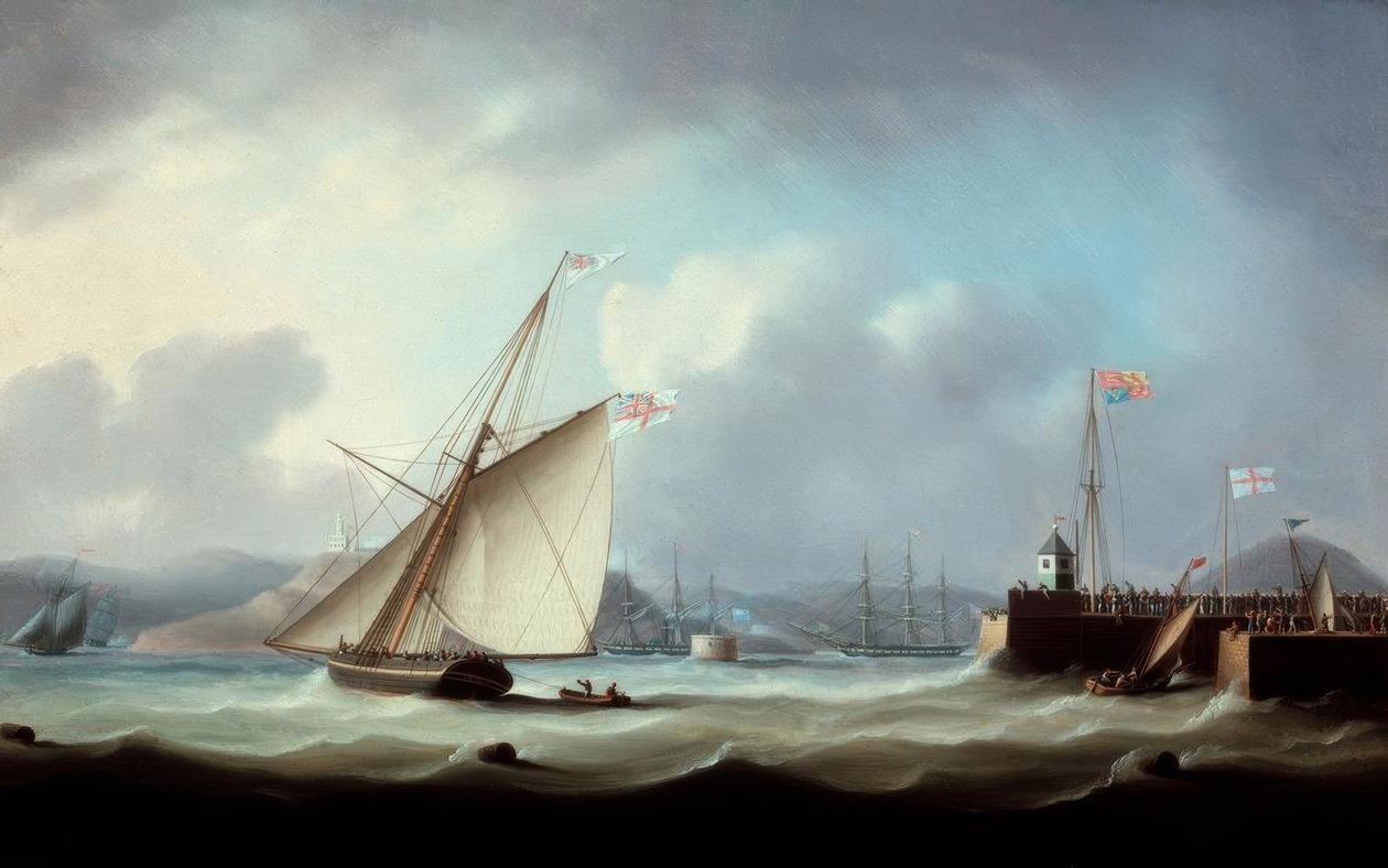 De aankomst van George IV in de haven van Leith door Thomas Buttersworth