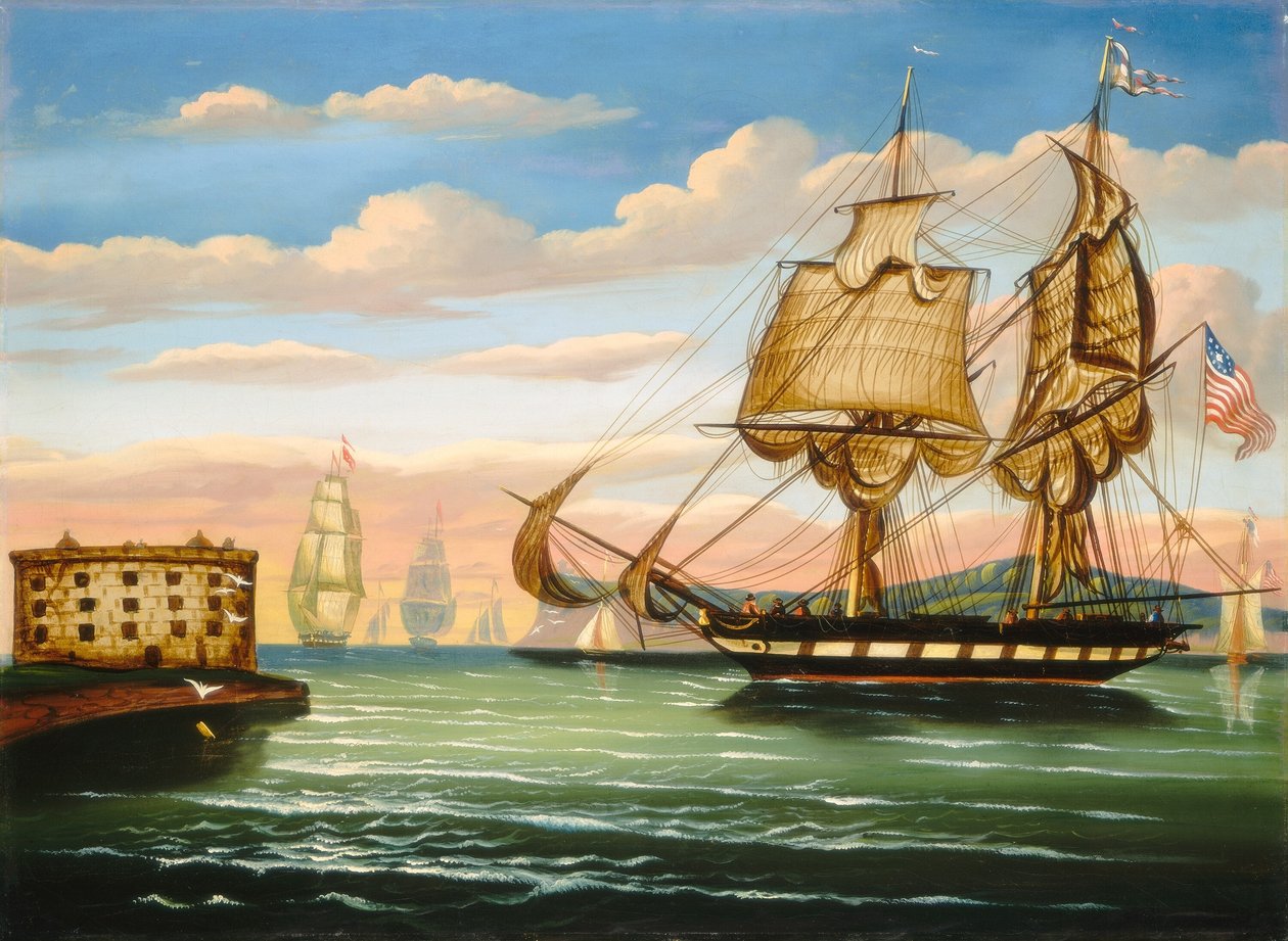 Baai van New York, zonsondergang door Thomas Chambers