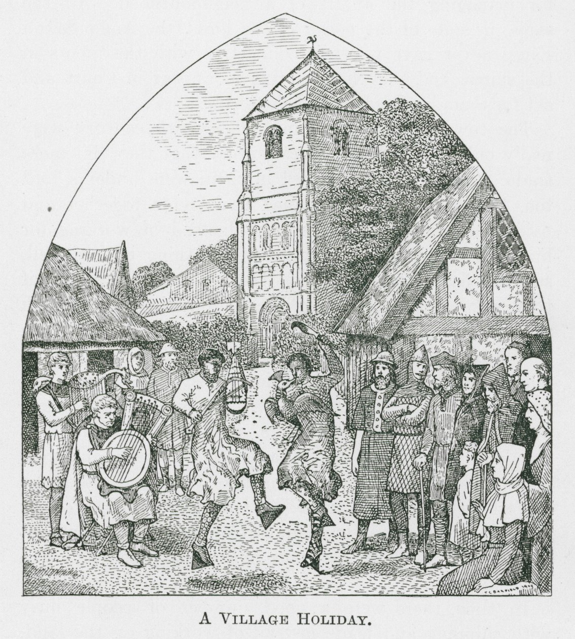 Een dorpsvakantie (litho) door Thomas Charles Barfield