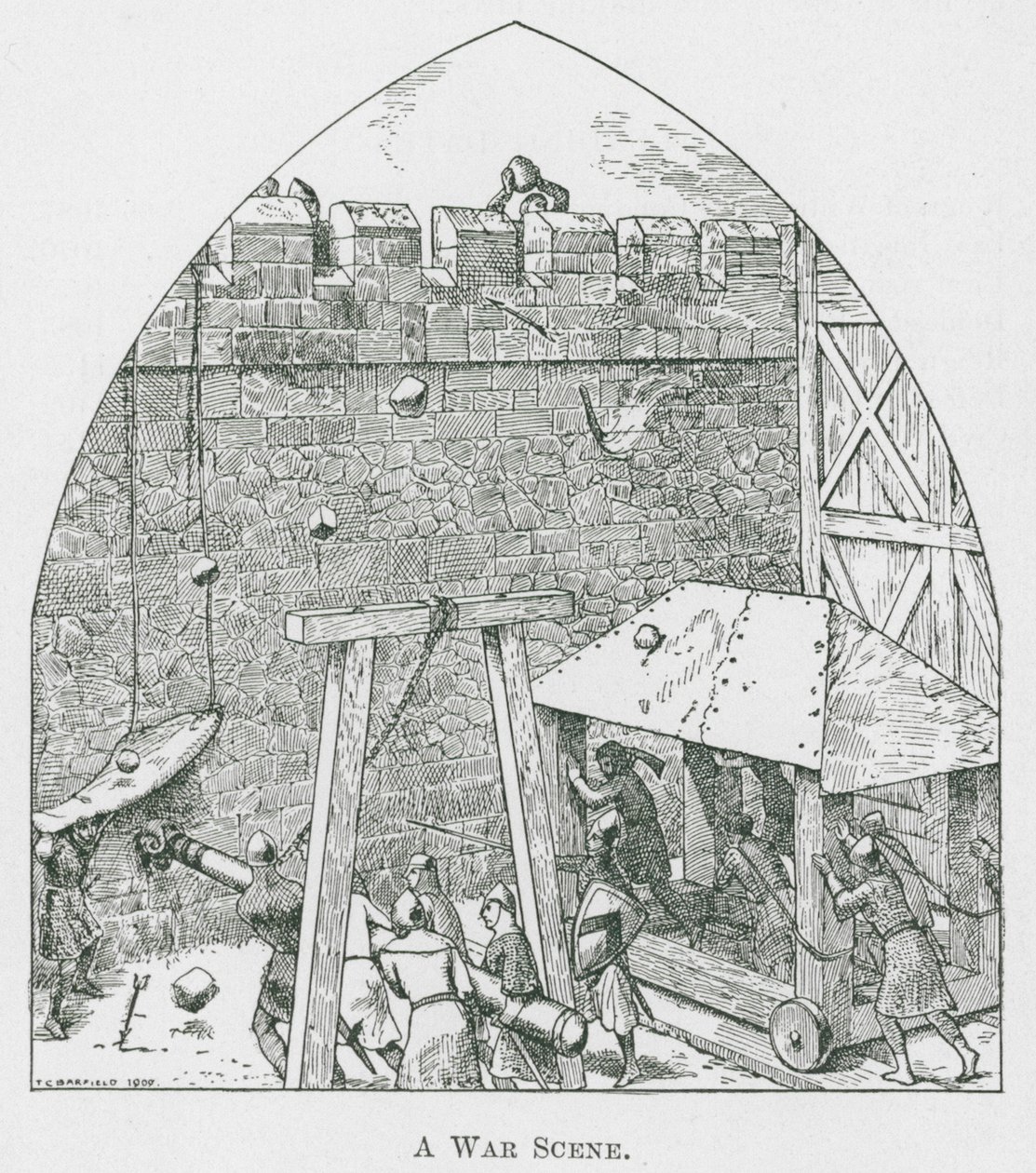 Een oorlogsscène (litho) door Thomas Charles Barfield