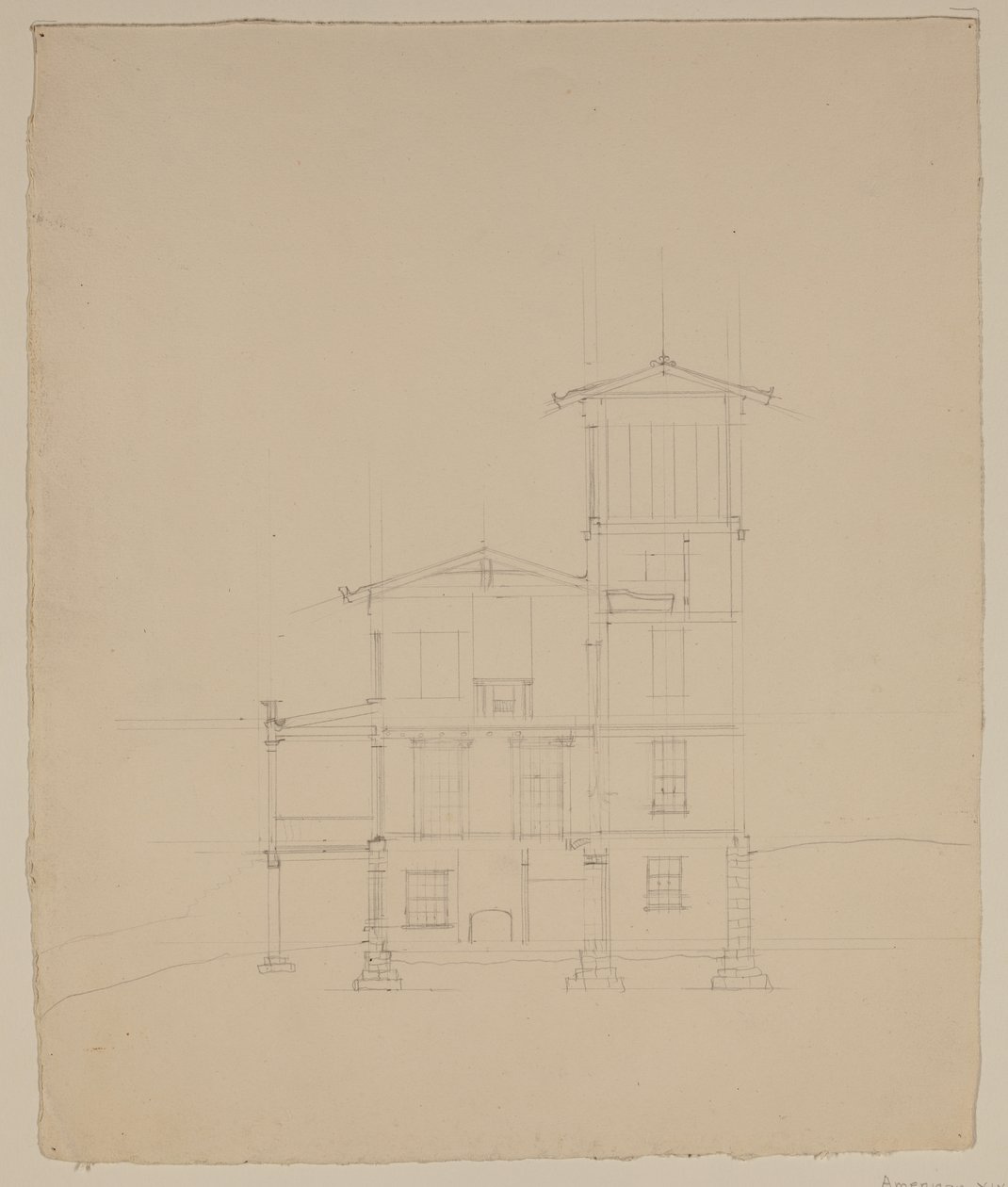 Tekening van voorgestelde villa in Catskill, ca. 1801-48 door Thomas Cole