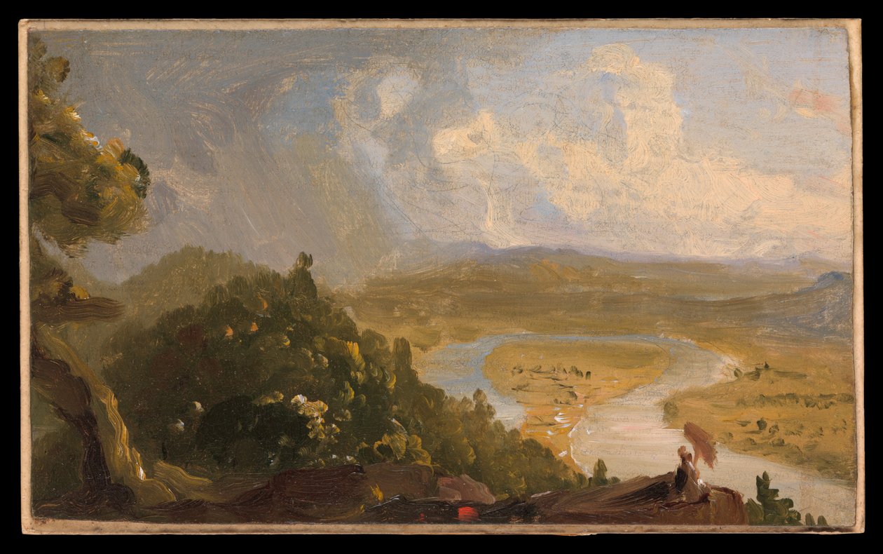 Schets voor Gezicht vanaf Mount Holyoke, Northampton, Massachusetts, na een onweersbui (De rivierbocht) door Thomas Cole
