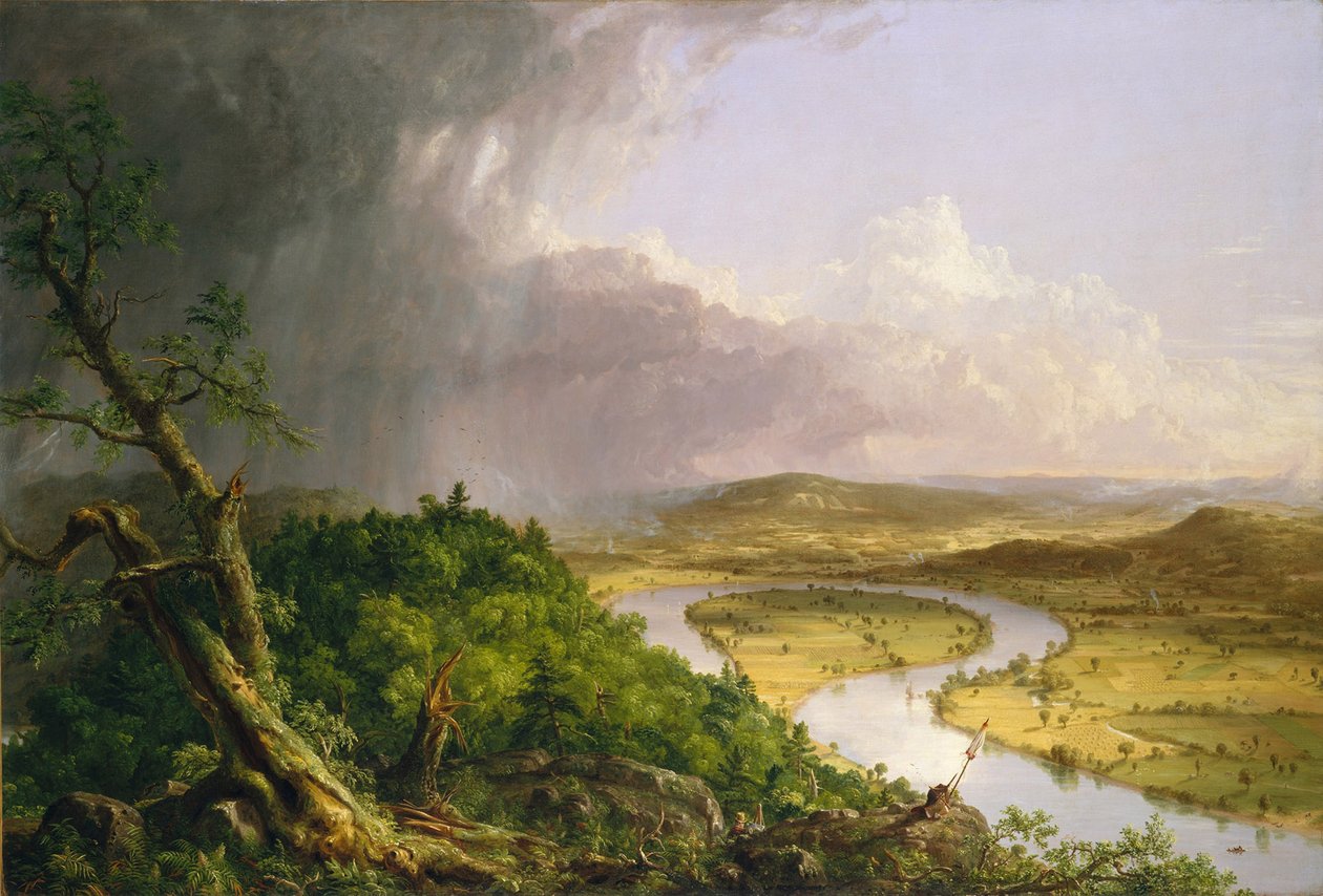 Uitzicht vanaf Mount Holyoke, Northampton, Massachusetts, na een onweersbui—De Oxbow door Thomas Cole