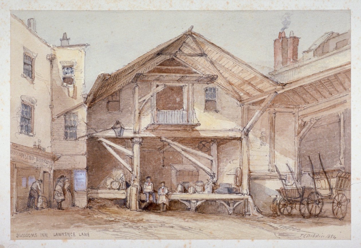 Blossoms Inn, Lawrence Lane, City of London, 1854 door Thomas Colman Dibdin