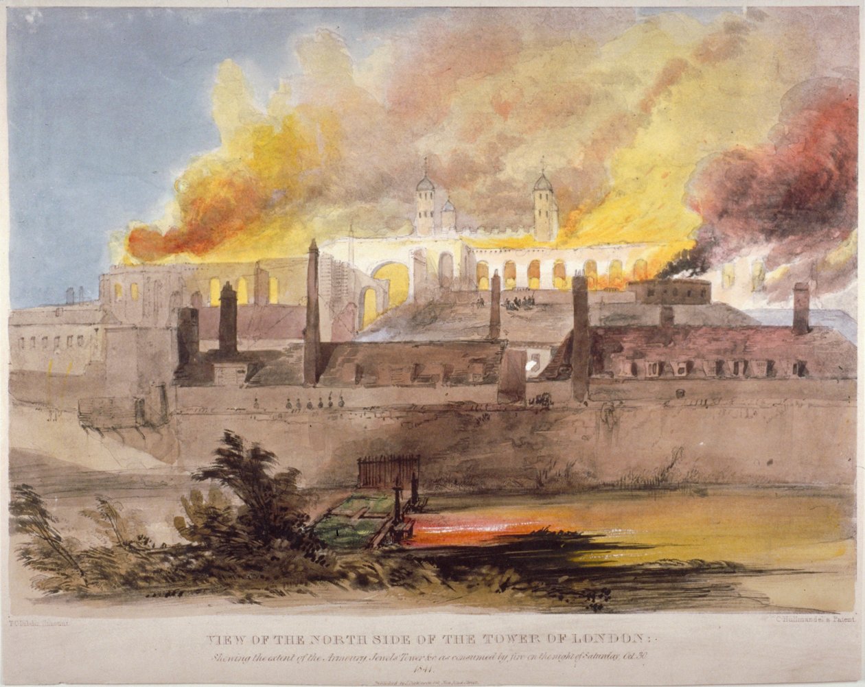 Brand in het arsenaal in de Tower of London, 30 oktober 1841 door Thomas Colman Dibdin