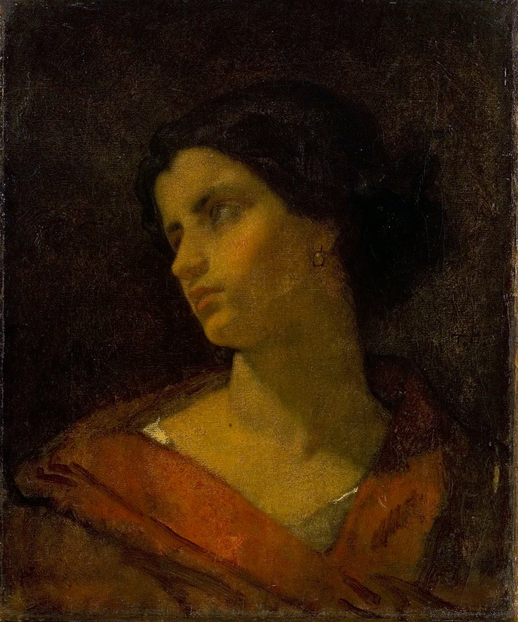 Hoofd van een vrouw, studie door Thomas Couture