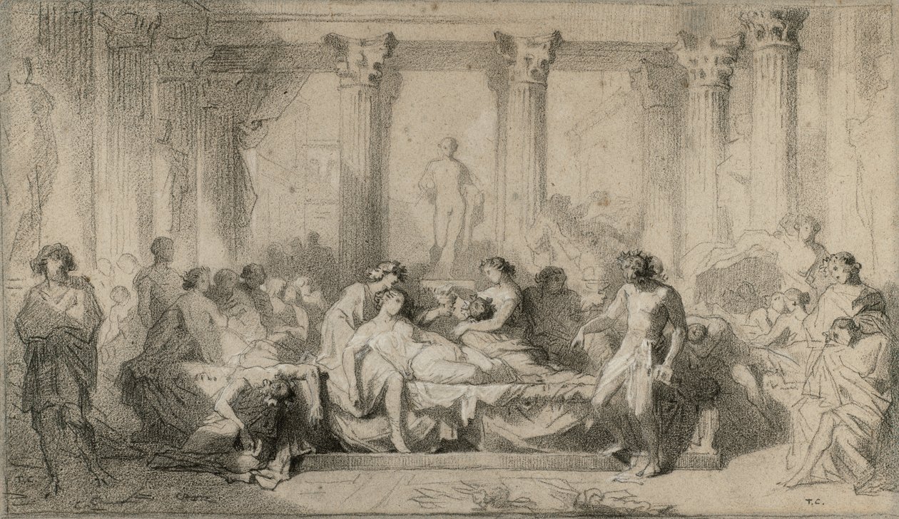 Studie voor "De decadentie van de Romeinen". door Thomas Couture