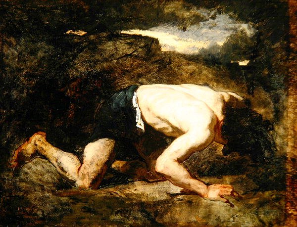 De vluchteling, studie voor Timon van Athene, ca. 1857 door Thomas Couture