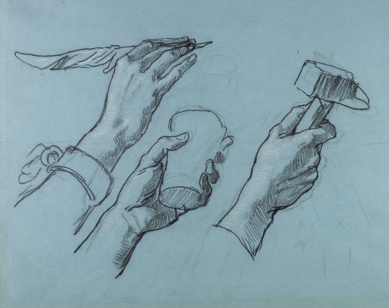 Trois Etudes de Mains (Drie studies van handen), c. 1876 door Thomas Couture