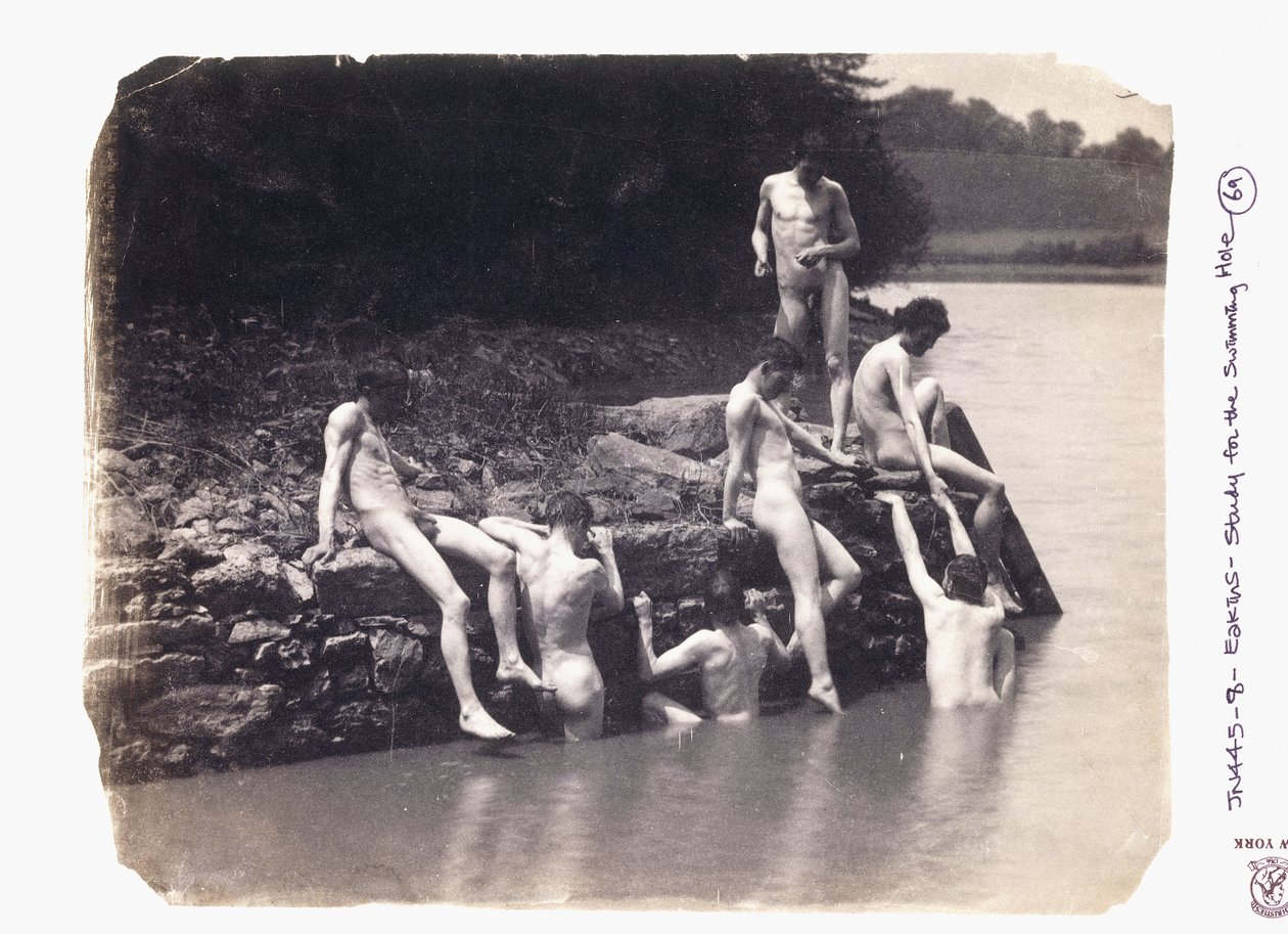 Studie voor het schilderij "Het Zwemgat", ca. 1883 door Thomas Cowperthwait Eakins