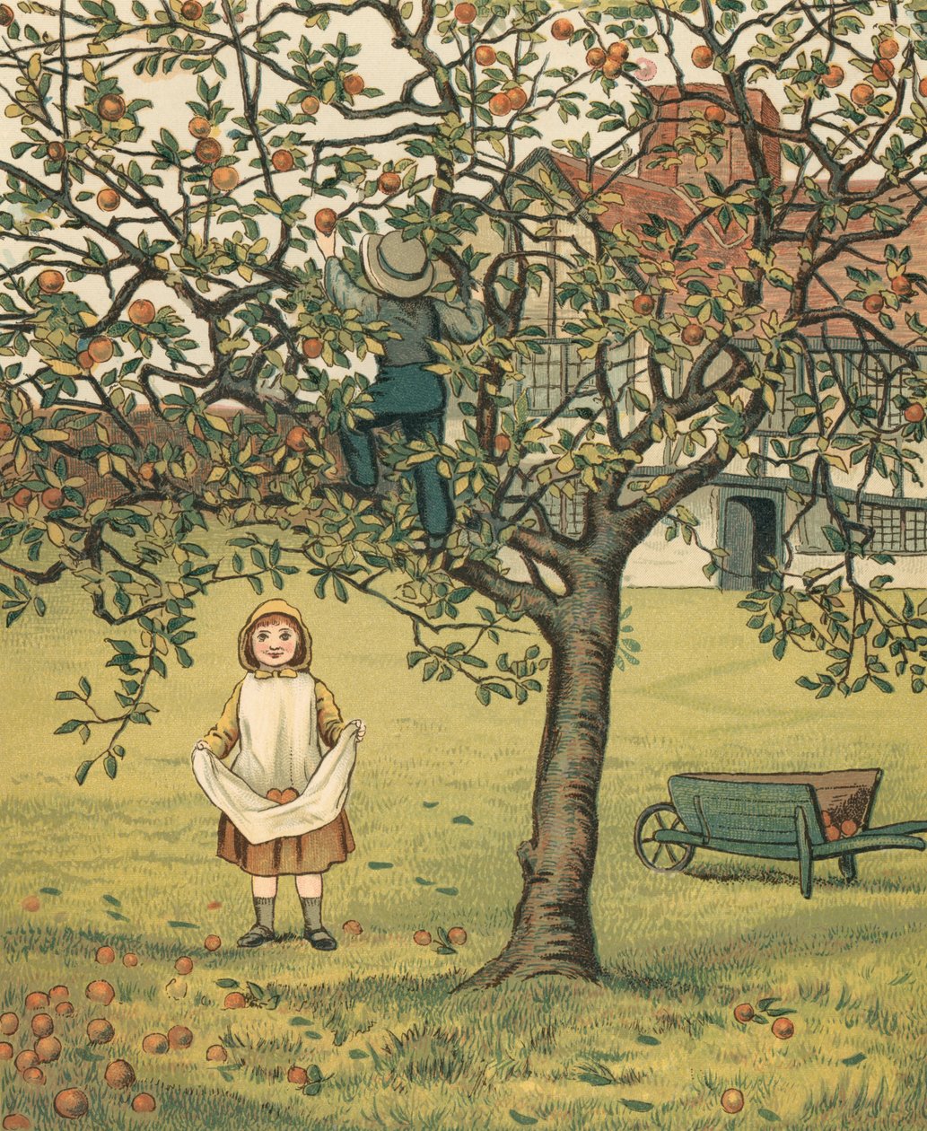 Huiselijk leven: Kinderen plukken appels in de boomgaard door Thomas Crane