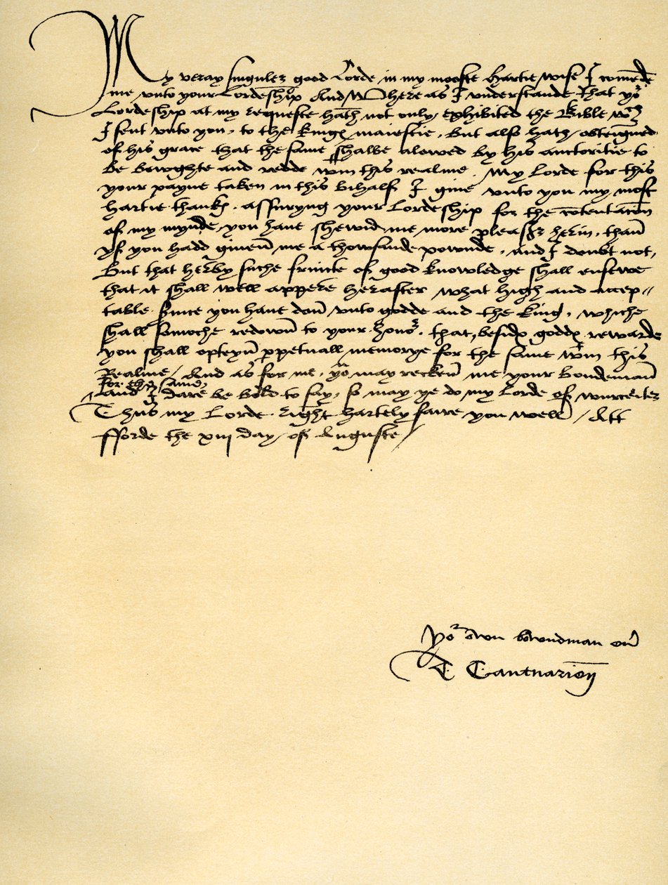 Brief van Thomas Cranmer aan Thomas Cromwell, Ford, 13 augustus 1537 door Thomas Cranmer