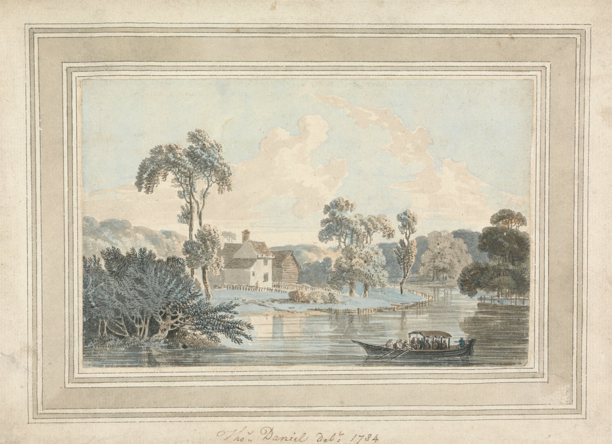 Boerderij, Rivier en Schuit door Thomas Daniell