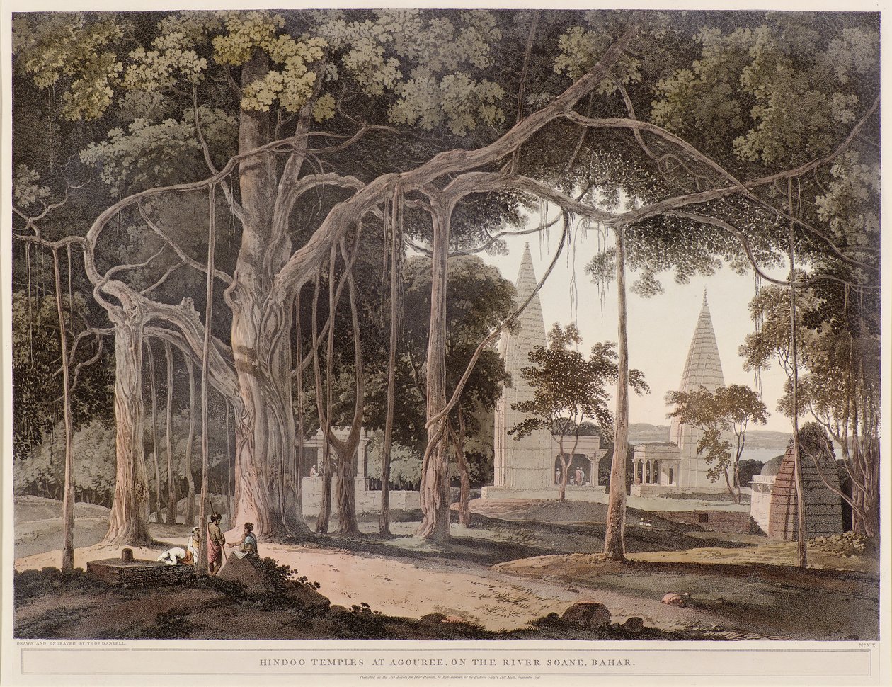 Hindoe Tempels bij Agouree aan de Rivier Soane door Thomas Daniell