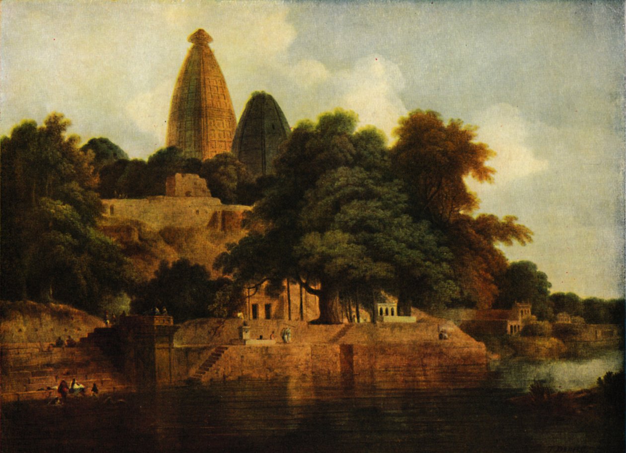 Hindoeïstische tempel in Bindrabund aan de Jumna door Thomas Daniell