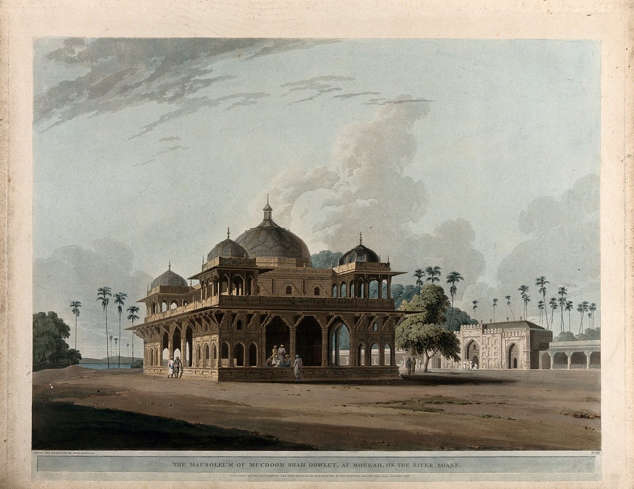 Het mausoleum van Mucdoom Shah Dowlut, in Moneah door Thomas Daniell